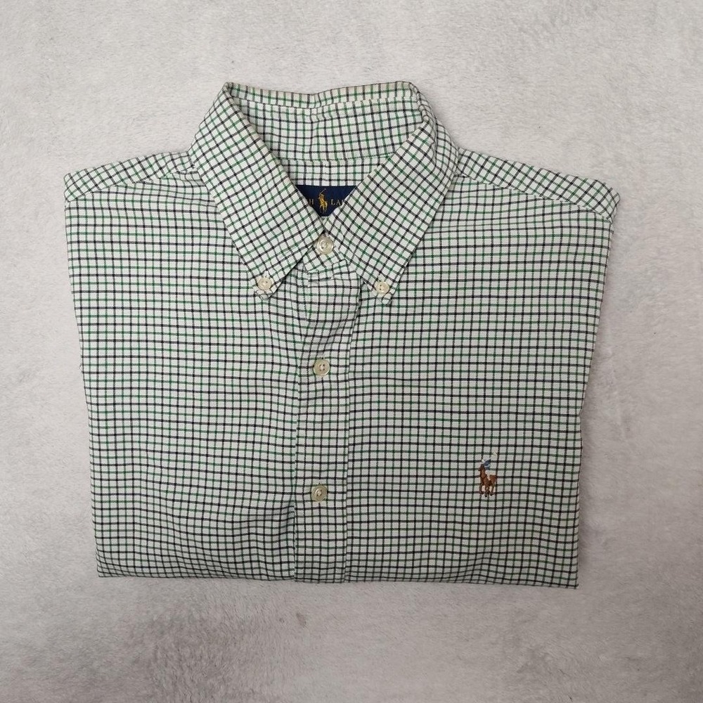 Ralph Lauren Shirt Mens M White Green Check Button Up Long Sleeve Classic Oxford